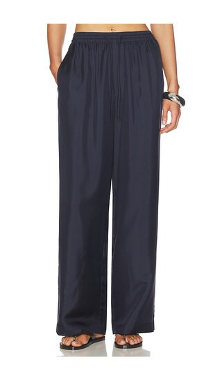 Rohe Wide Leg Silk Trousers in Navy. - size 40 | Revolve Clothing (Global)