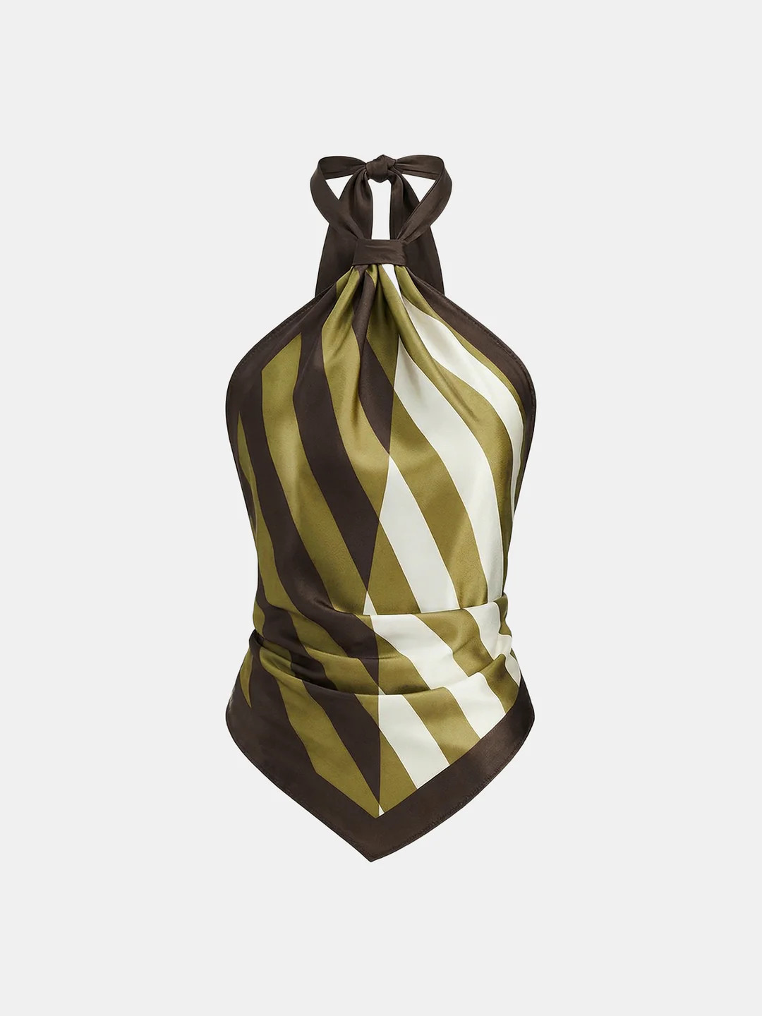 Geometric Striped Satin Halter Kerchief Top | Commense