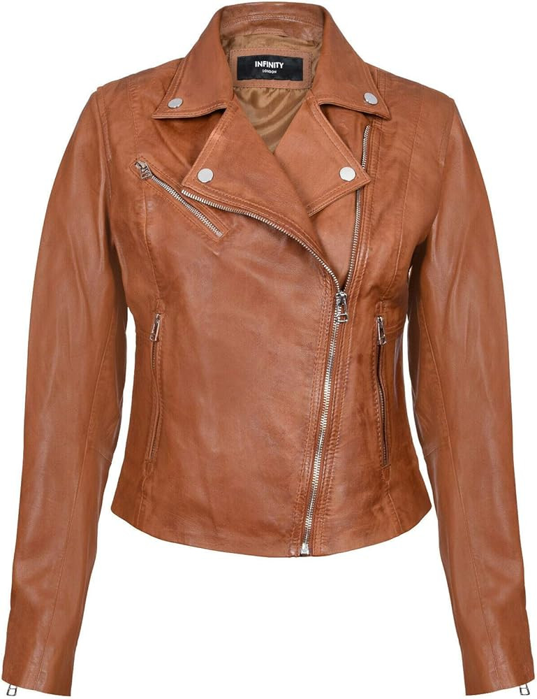 Ladies Womens Real Leather Fitted Vintage Biker Style Zip Fashion Jacket | Amazon (US)