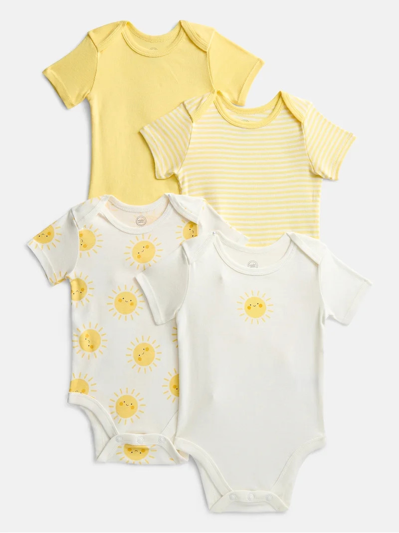 Wonder Nation Organic Cotton Baby Boys or Girls Short Sleeve Cotton Bodysuit, 4-Pack, Sizes 0/3 M... | Walmart (US)