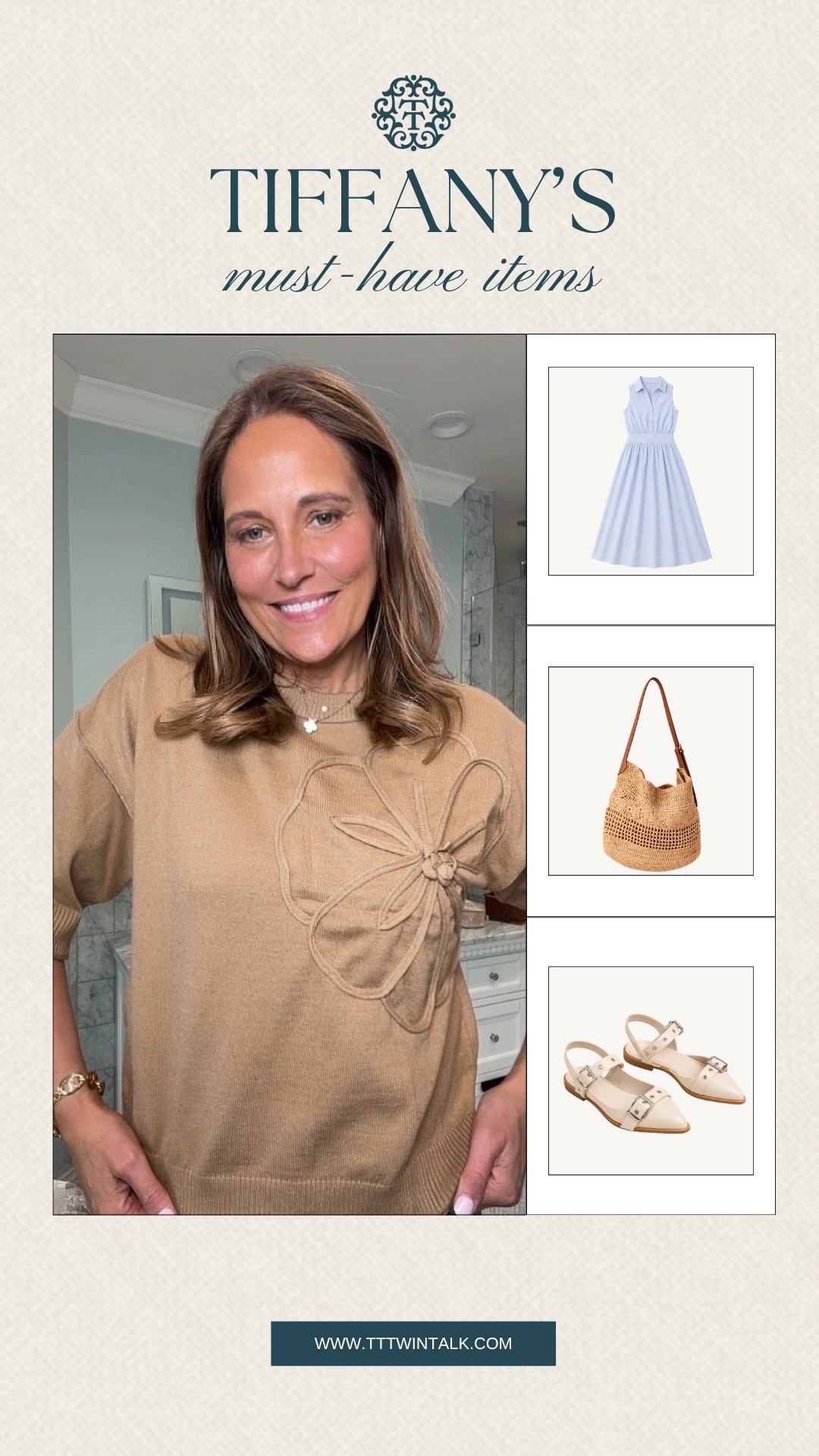 Tiffany’s must-have items always seem to include pieces that can go from one plan to the next. A woven bag, slingbacks, and an easy dress make for combinations she can keep coming back to. The kind of finds that never sit untouched for long.

#LTKOver40 #LTKSeasonal #LTKMidsize
