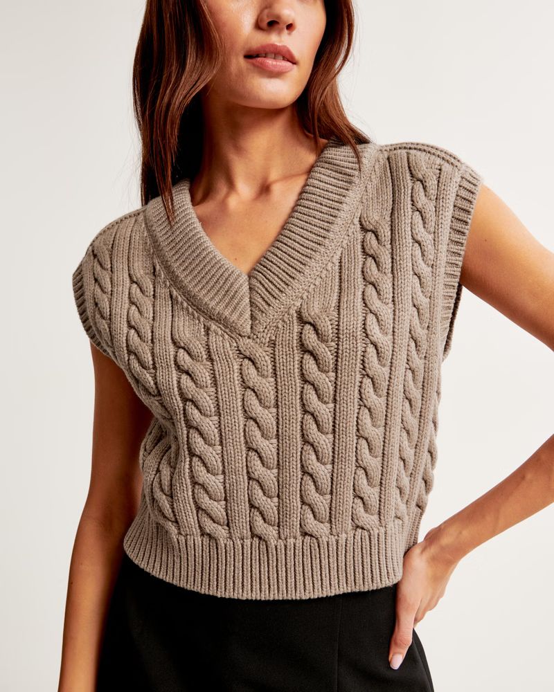 Women's Cable V-Neck Sweater Vest | Women's New Arrivals | Abercrombie.com | Abercrombie & Fitch (US)