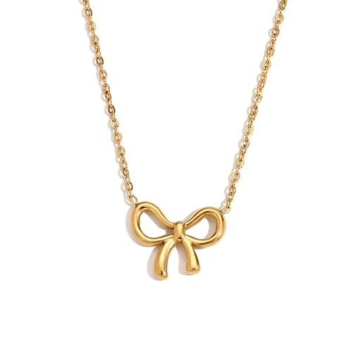 Bow Necklace for Women 14K Gold Plated Bow Pendant Necklace Dainty Rhinestone Bow Ribbon Necklace Gold Silver Bow Chain Necklace Party Jewelry for Women (Gold B) | Amazon (US)