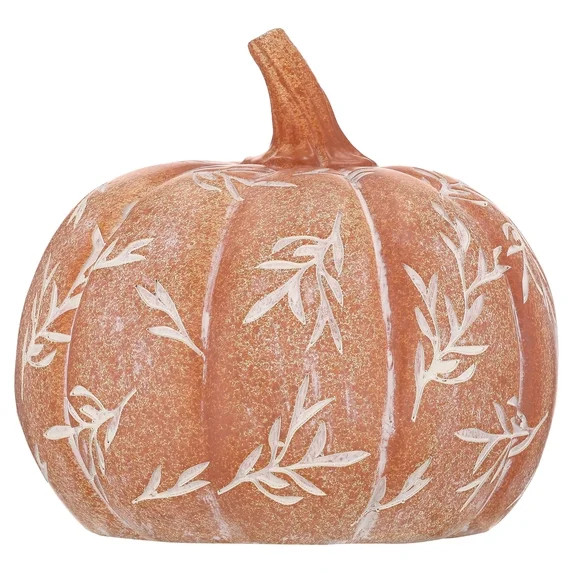 Small Etched Leaf Resin Pumpkin Decoration, Orange and White, 7", Fall by Way To Celebrate | Walmart (US)