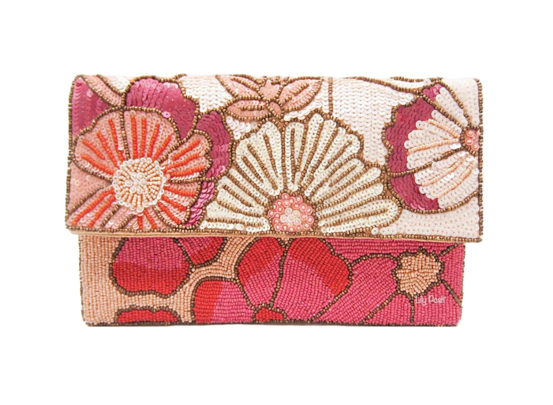 NEW! Floral Beaded Clutch Bag, Seed Bead Crossbody Bag, Sequin Beaded Clutch Bag, Gift for Her, G... | Etsy (US)