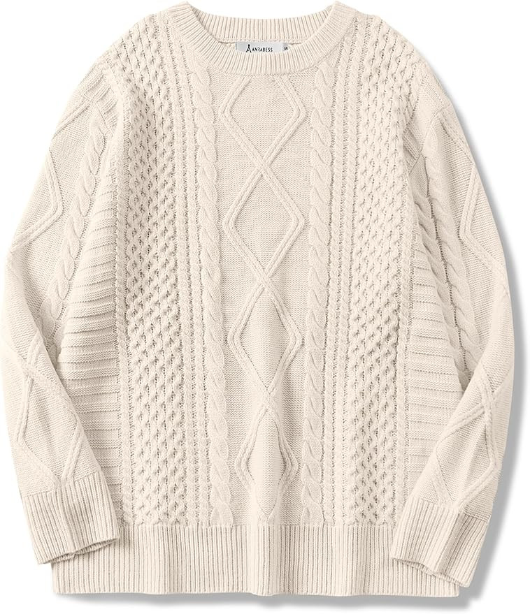 ANRABESS Sweaters for Women Oversized Cable Knit Fall Long Sleeve Crewneck Casual Pullover Sweate... | Amazon (US)