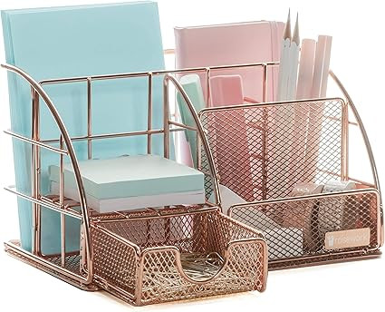 Rosework Rose Gold Desk Organizer | Drawer + Pen & Pencil Holder | 6 Compartments | Exclusive Ros... | Amazon (US)