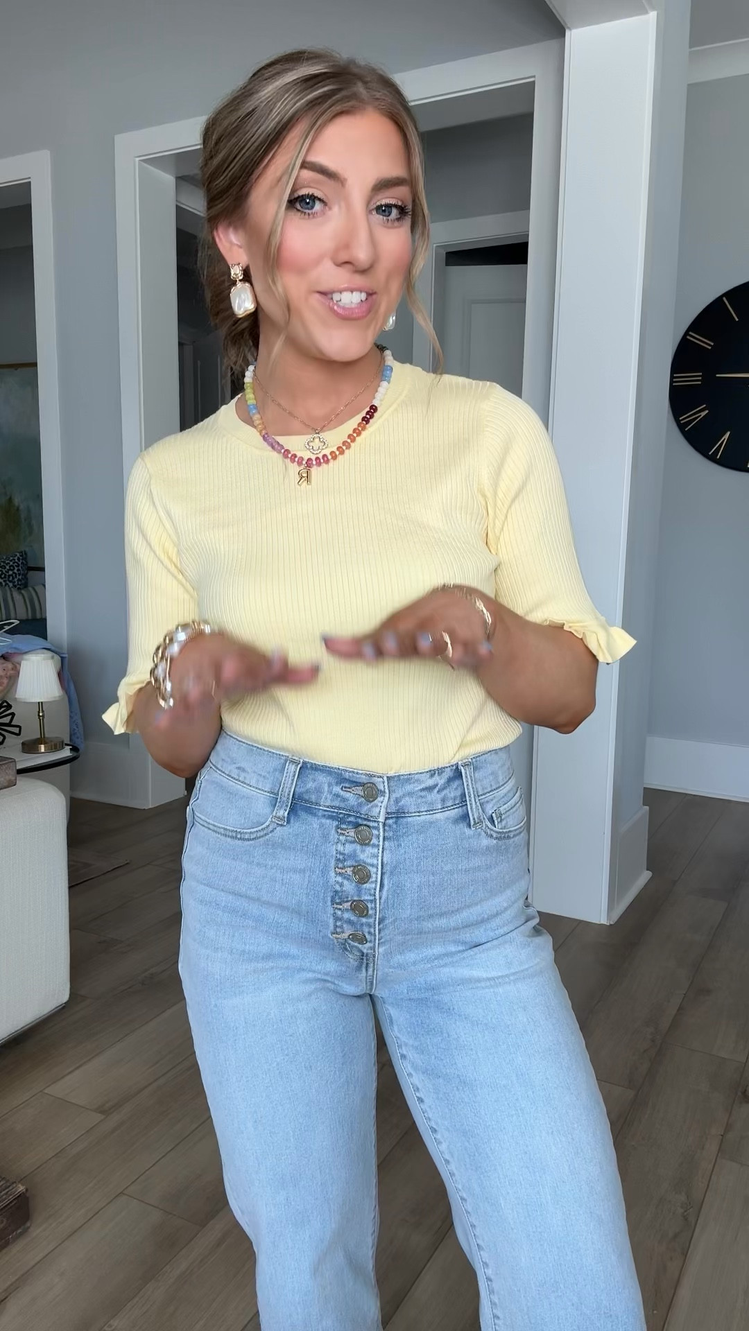 Spring color moment 💛 This yellow ruffle sleeve sweater from Walmart is such a good basic with a little extra detail. The ribbed knit and ruffle sleeves make it feel polished but still easy for everyday wear.

I paired it with my Walmart button-fly jeans and neutral sandals for a simple spring outfit that works for everything from school drop-off to lunch with friends.

Walmart has been absolutely crushing it with affordable spring sweaters and denim this season.

#WalmartFashion #SpringStyle #YellowOutfit #DenimOutfit #AffordableFashion #WalmartFinds #CasualSpringStyle #EverydayOutfit #MomStyle #BudgetFriendlyFashion

#LTKPetite #LTKootd