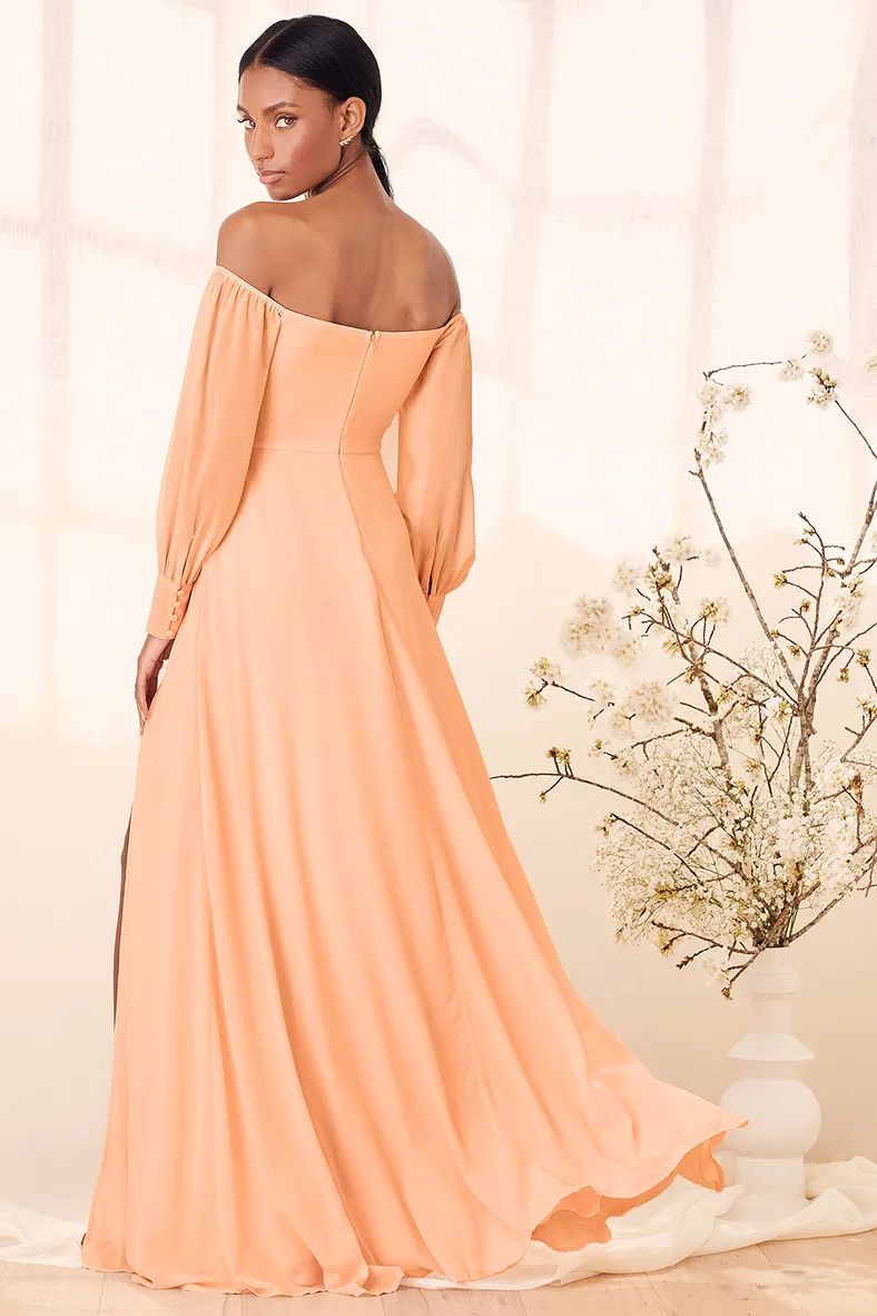 Feel the Romance Peach Off-the-Shoulder Maxi Dress | Lulus (US)