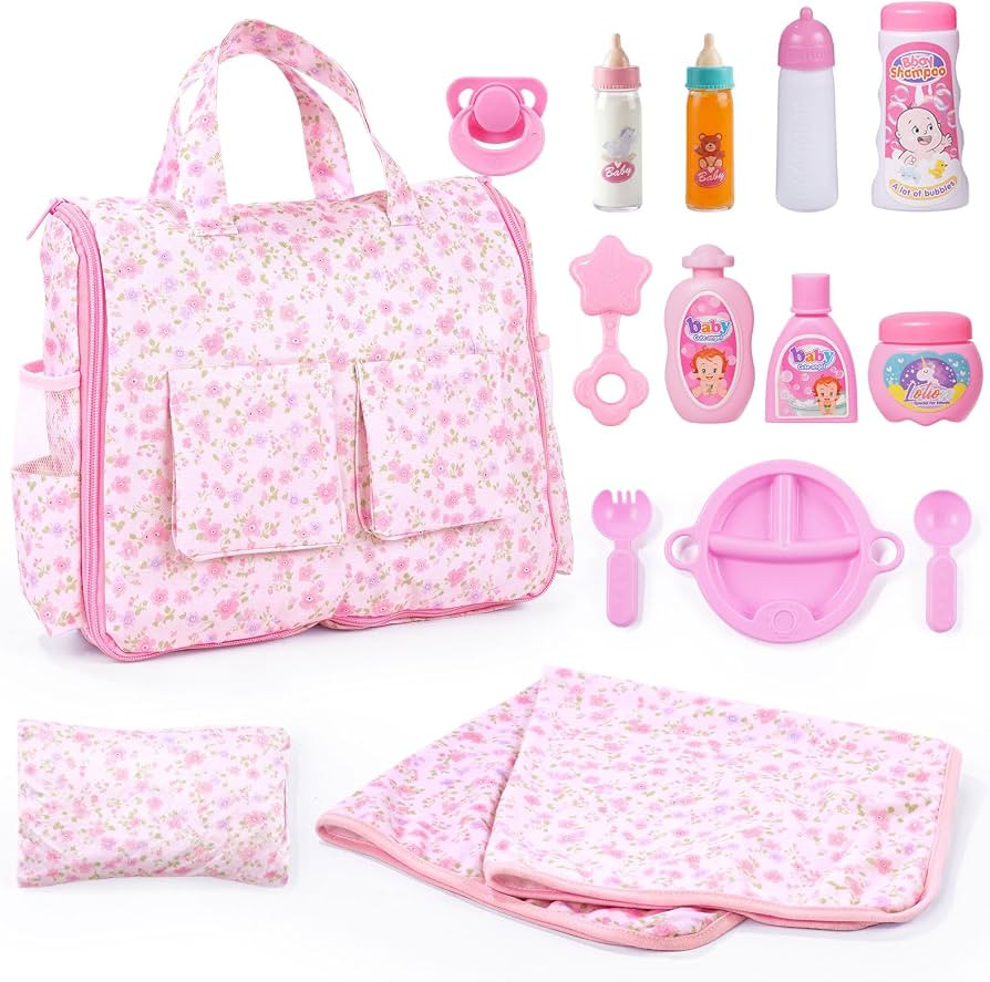 BABESIDE 10 Pcs Baby Doll Diaper Bag Set \u2013 Reborn Baby Doll Accessories with Changing Pad, F... | Amazon (US)