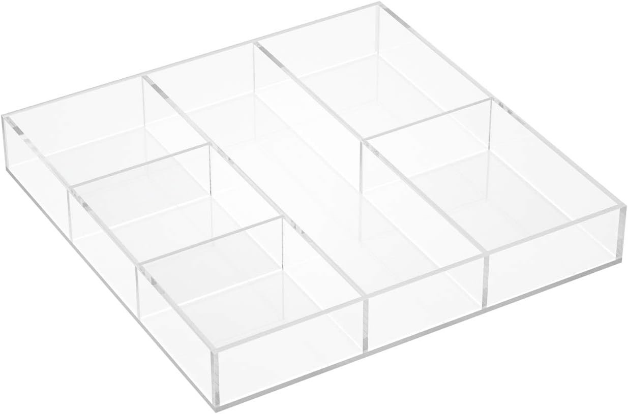 HIIMIEI Clear Desk Drawer Organizer Tray, 6 Section Acrylic Makeup Tray Organizer for Drawer, Off... | Amazon (US)