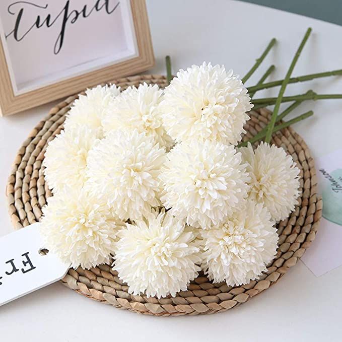 Artificial Flowers Chrysanthemum Ball Flowers Bouquet 10pcs Present for Important People Glorious... | Amazon (US)