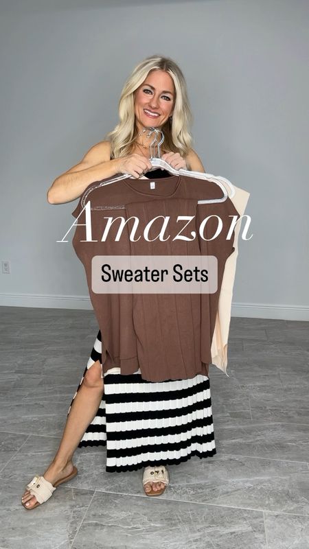 Sweater sets from Amazon that you can dress up or down. They are comfy to wear and thick material. Perfect to transition into Spring! I’m wearing apricot and coffee shades. 

#LTKstyletip #LTKfindsunder50