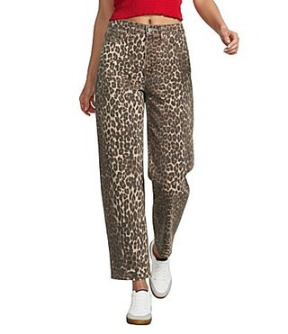 Daze Barrell Leg Mid Rise Leopard Print Denim Jeans - 28 | Dillard's