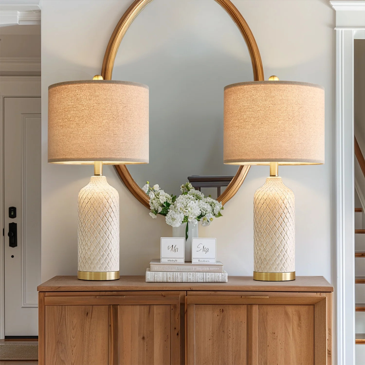 Oneach Ceramic Table Lamps Set of 2 for Living Room Bedroom 24.25" Modern Bedside Nightstand Lamp... | Walmart (US)