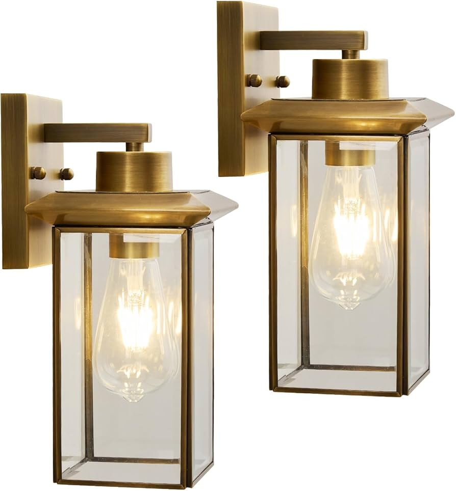 Brass Outdoor Wall Light Fixtures, Exterior Waterproof Lanterns, Porch Wall-Mounted Lights with E... | Amazon (US)