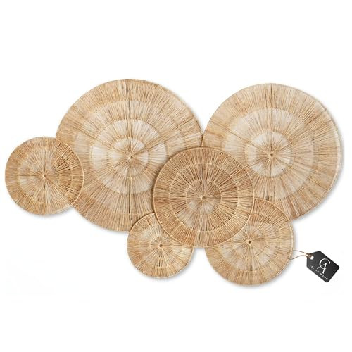 CHI AN HOME Wicker 23 Inch Jute Wall Decor Baskets, Set of 6 Extra Large Woven Jute Wall Plates, 23",21",15",13",12,10", Decorative Baskets for Wall Arts, Wall Hanging for Bedroom, Living Room, Office | Amazon (US)