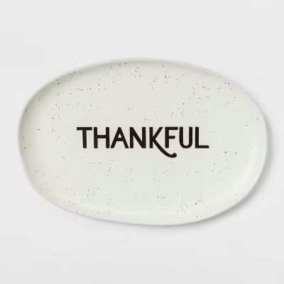 16.3" x 10.9" Ceramic Thankful Serving Platter White/Brown - Threshold™ | Target