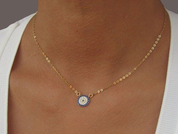 Evil Eye Necklace, Evil Eye Jewelry, Gift for Her, Gold Evil Eye Pendant, 14k Gold Evil Eye, Birthda | Etsy (US)