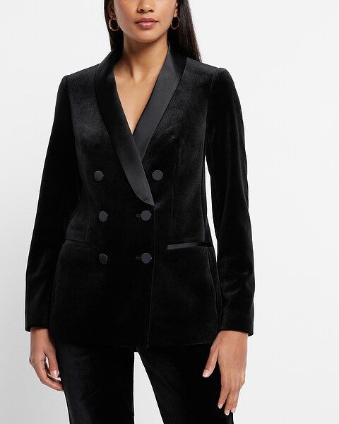 Velvet Shawl Collar Double Breasted Tuxedo Blazer | Express