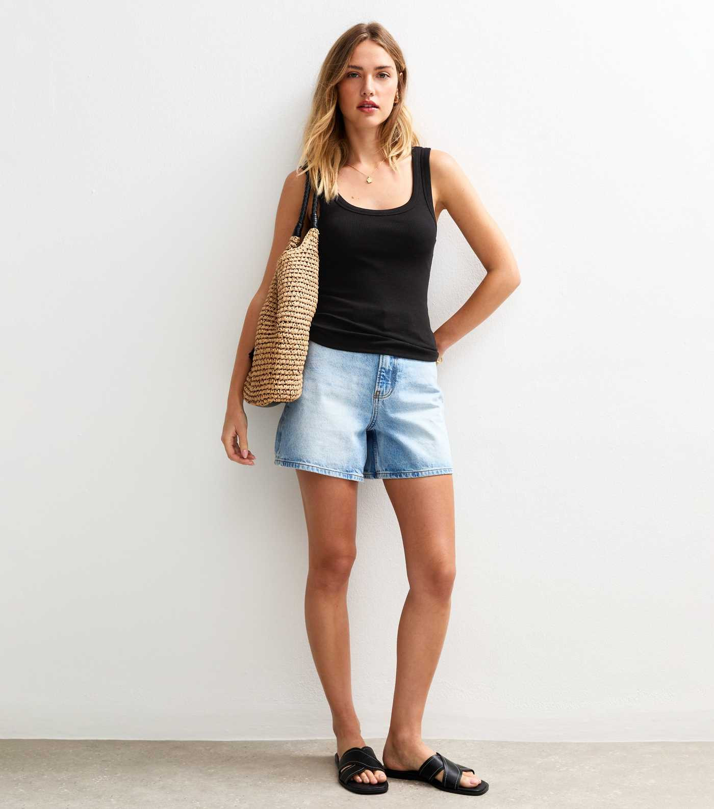 Black Wide Strap Scoop Neck Ribbed Vest | New Look | New Look (UK)