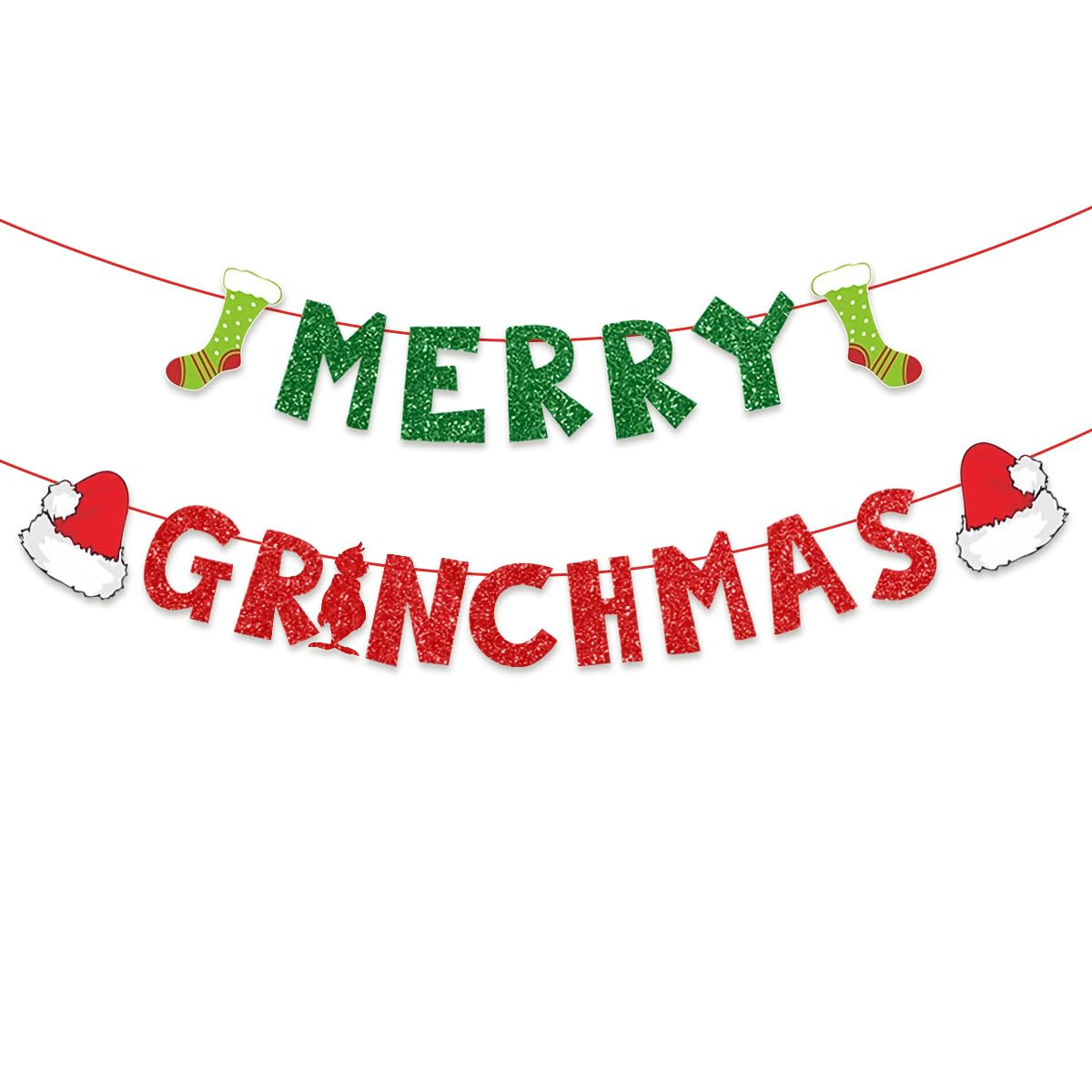 Christmas Decorations Party Banners Indoor, Glittery Christmas Decor Banner, Red Green Banner for... | Amazon (US)