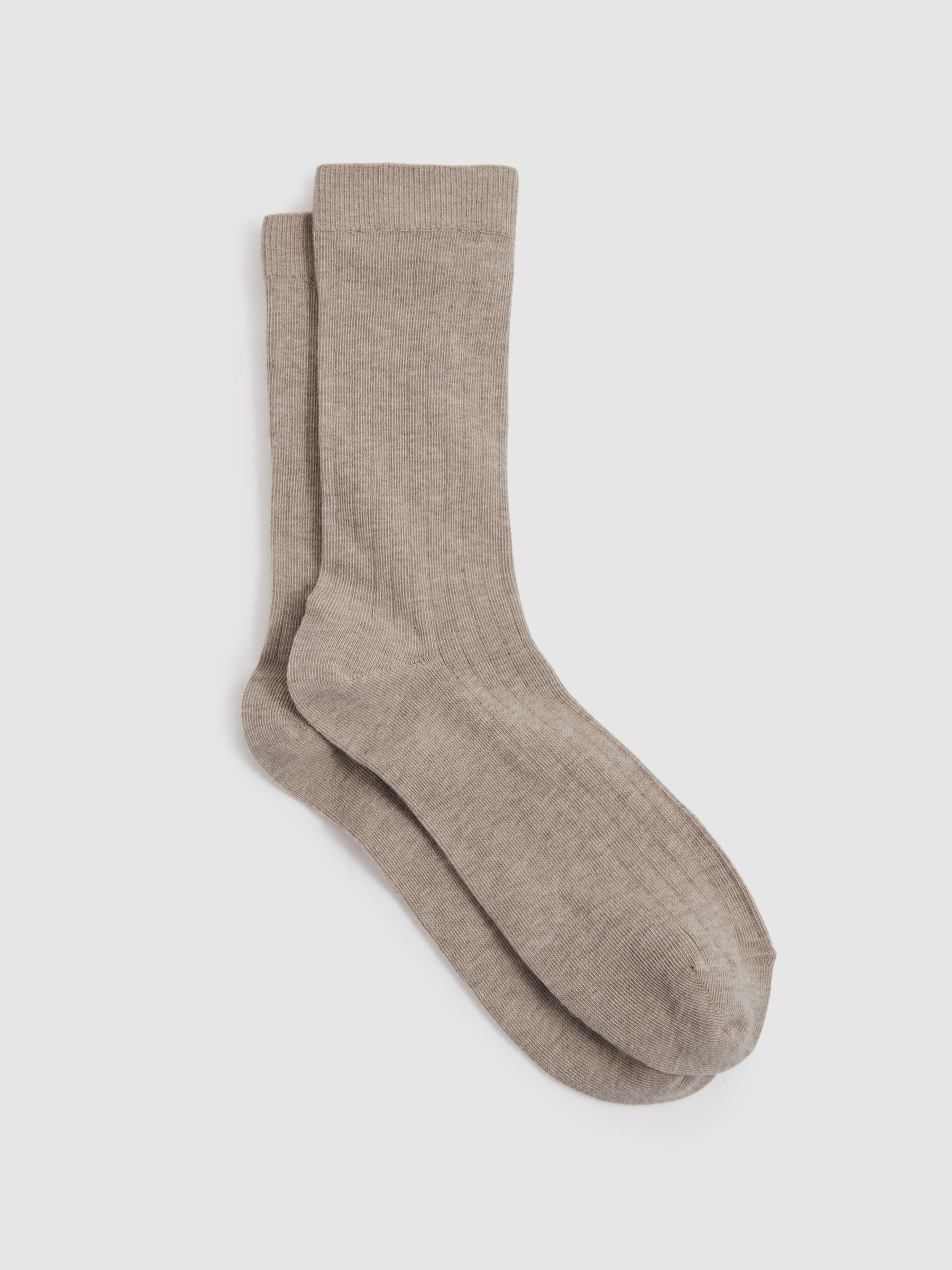 Reiss Cotton Blend Ribbed Loafer Socks in Neutral - REISS | Reiss UK