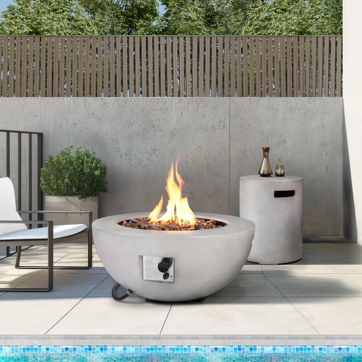 31.5" Outdoor Propane Fire Pit table with Tank Cover Table, 50,000 BTU, Concrete Round Gas Firepi... | Wayfair North America
