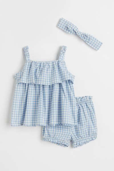 Set with a top, puff pants, and hairband in soft, woven cotton fabric. Top with wide shoulder str... | H&M (US + CA)