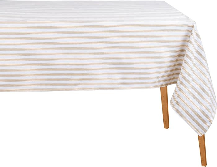 Beige Tablecloths, 100% Cotton, Beige Striped Tablecloths for Rectangular, Farmhouse Tablecloth, ... | Amazon (US)
