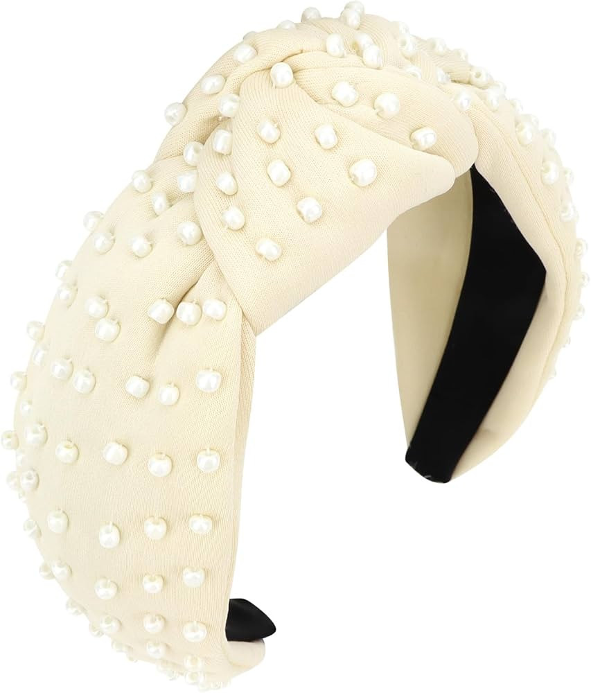 YISSION 1PC Pearl Knotted Headband for Women Non Slip Beaded Headband Wide Pearl Headbands for wo... | Amazon (US)