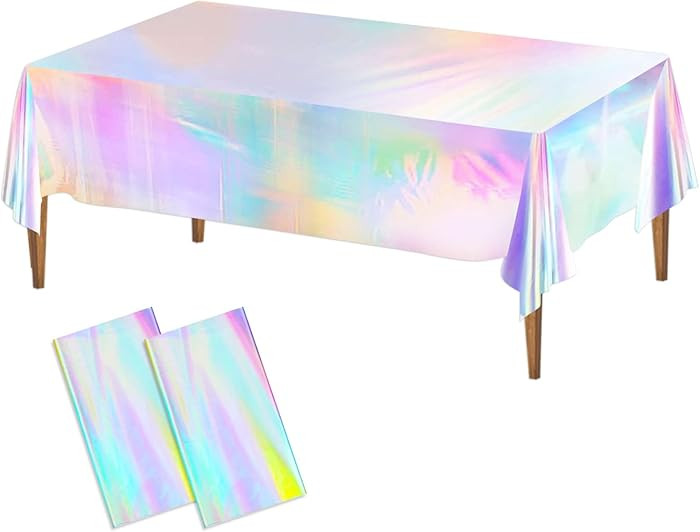 2Pcs Iridescence Tablecloth Disposable Lase Table Covers Iridescent Plastic Tablecloths Holograph... | Amazon (US)