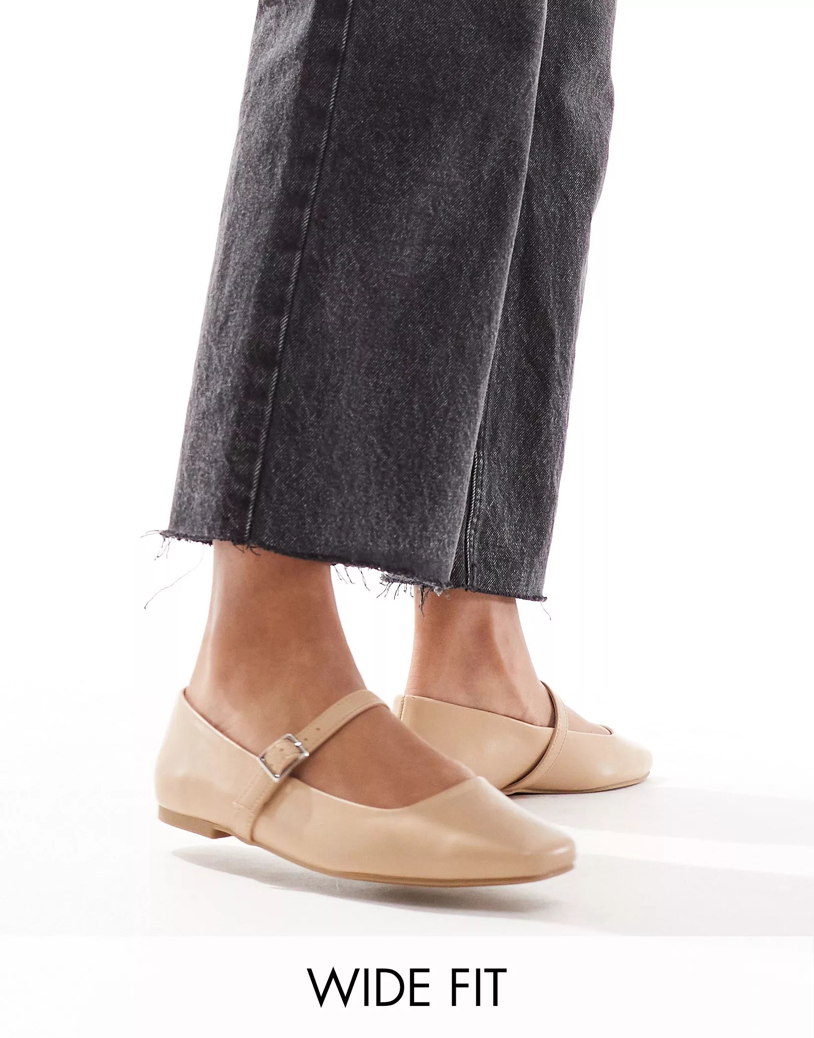 ASOS DESIGN Wide Fit Lottie Mary Jane ballet flats in beige | ASOS | ASOS (Global)