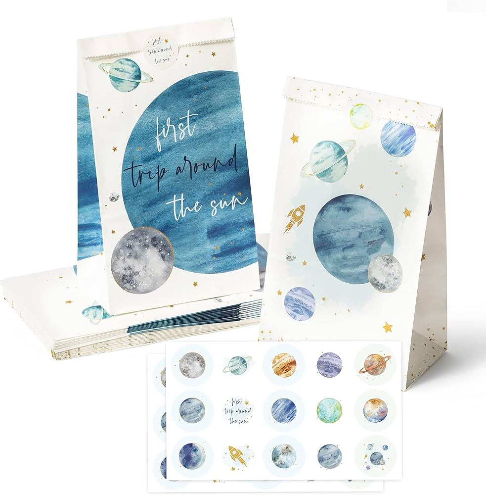 GROBRO7 26Pcs First Trip Around The Sun Space Party Favor Bag with Stickers Solar System Goodie B... | Amazon (US)