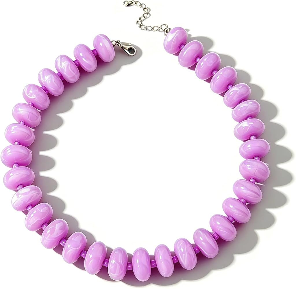 Beaded Necklace for Women Chunky Necklace Boho Bead Choker Acrylic Big Bead Necklaces Summer Beac... | Amazon (US)