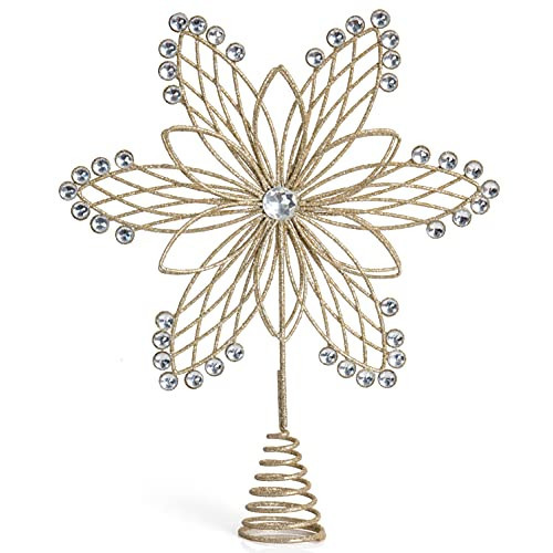 Ornativity Jewel Flower Tree Topper - Gold Glitter Sparkling Metal Wire Star Flower Topper with Sparkly Gem Jewel Finish Holiday Christmas Tree Top Decor Xmas Ornament Decoration | Amazon (US)