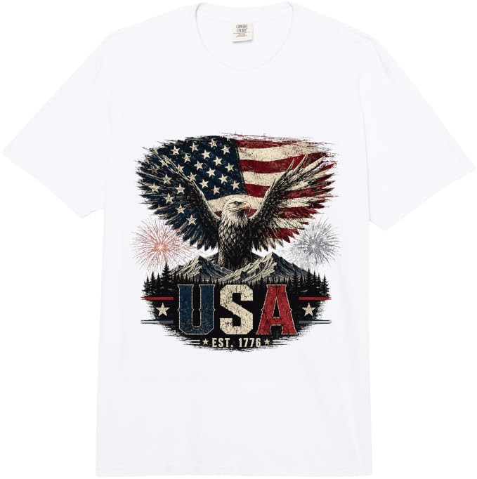 USA Est. 1776 Patriotic Eagle Design Comfort Colors Adult Heavyweight T-Shirt | Amazon (US)