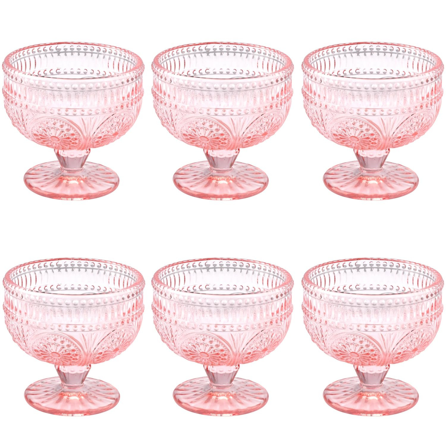 Vintage Glass Dessert Bowls Set of 6-11.5 oz Pink Embossed Glass Ice Cream Bowls for Salad, Candy... | Amazon (US)