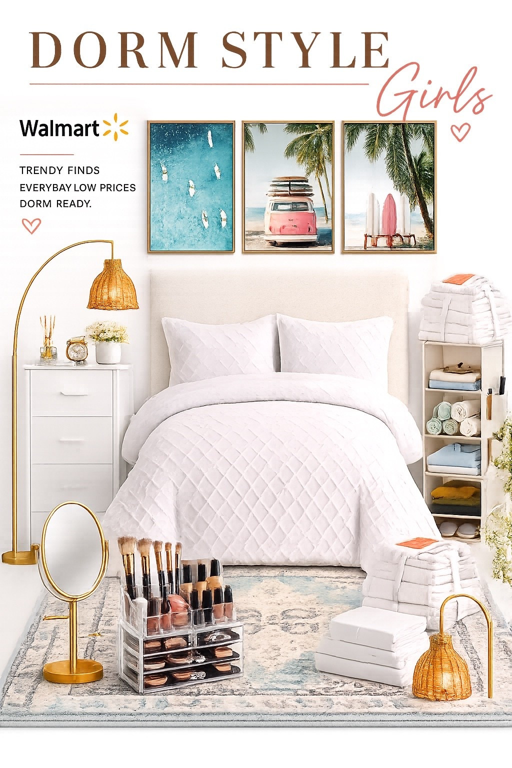 I've spent the last six years moving my college kids into dorms and apartments, so I’ve curated a quick coastal boho girl’s dorm with a few tips to make set up in a new college space easier! Find your back to college needs at Walmart! @walmart #walmart @walmartpartner
