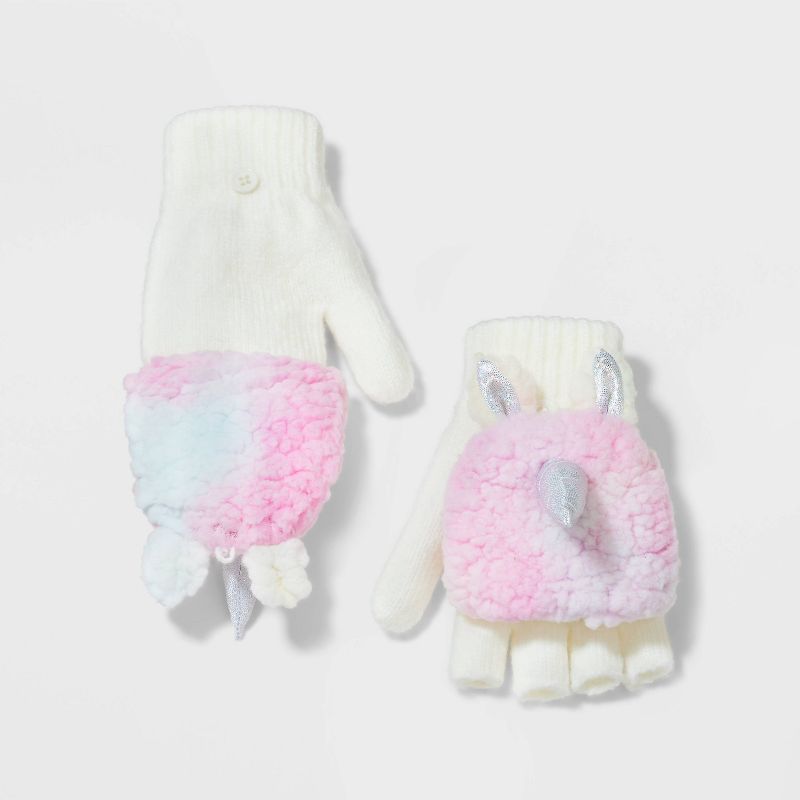 Girls' Unicorn Flip-Top Gloves - Cat & Jack™ Cream | Target