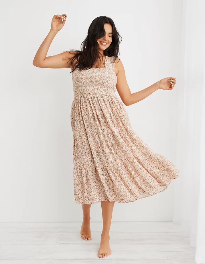 Aerie Smocked Midi Dress | American Eagle Outfitters (US & CA)