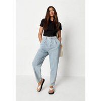 Light Blue Highwaisted Pleated Slouch Jeans | Missguided (US & CA)