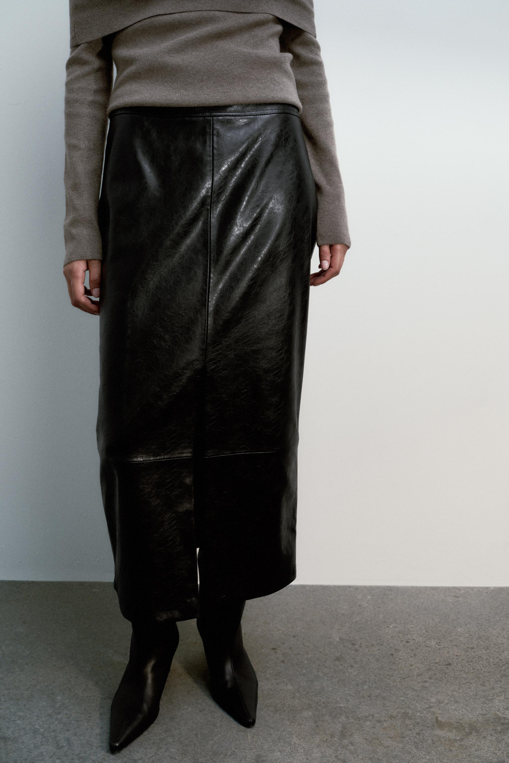 FAUX LEATHER MIDI SKIRT | Zara US