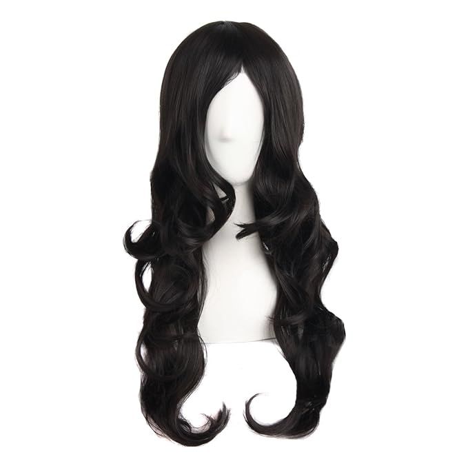 MapofBeauty 24 Inch/60 cm Charming Synthetic Fiber Long Wavy Hair Wig Women Party Full Wig (Black... | Amazon (US)