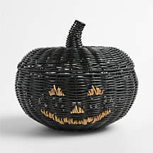 Trick-Or-Treat Woven Pumpkin Bowl with Lid | Crate & Barrel | Crate & Barrel