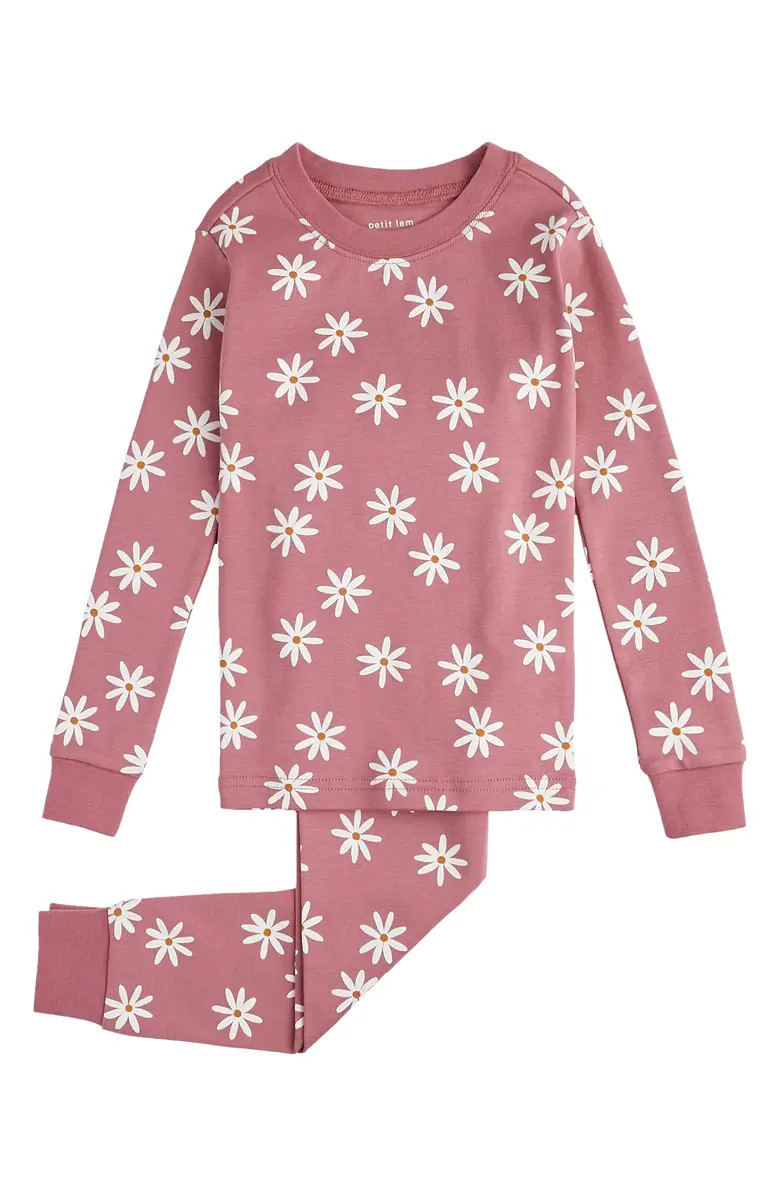 Kids' Daisy Print Glow in the Dark Fitted Two-Piece PajamasPetit LemToddler & Little Girl | Nordstrom