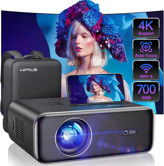 [Auto Focus/4K Support] Projector with WiFi 6 and Bluetooth 5.2, 700ANSI Native 1080P Outdoor Mov... | Amazon (US)