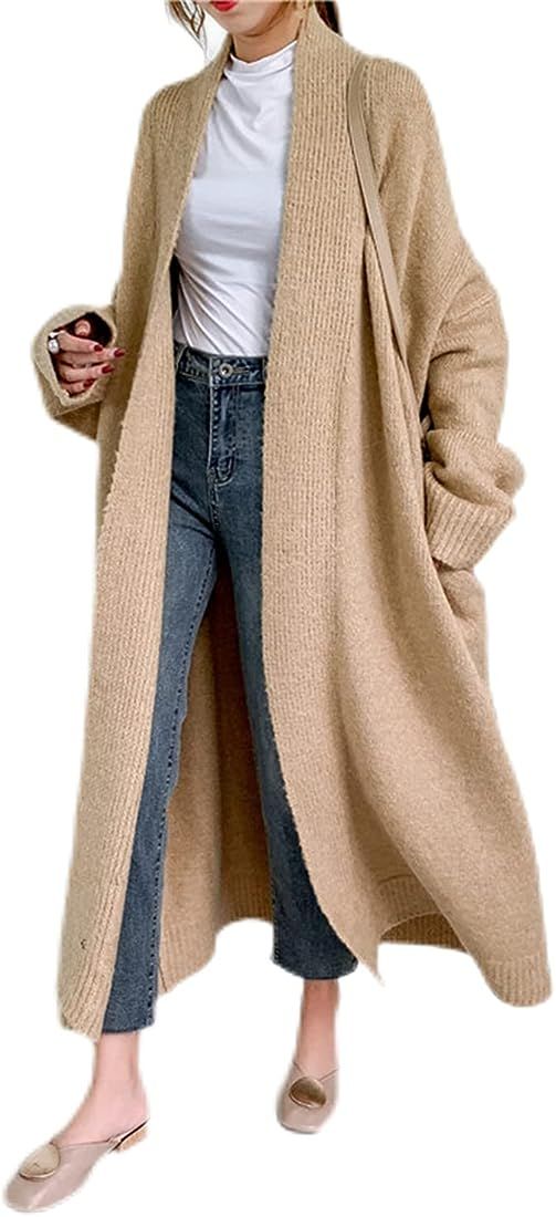 Womens Winter Fall Oversized Knit Cardigan Thick Cozy Open Front Sweater Coat S-L | Amazon (US)