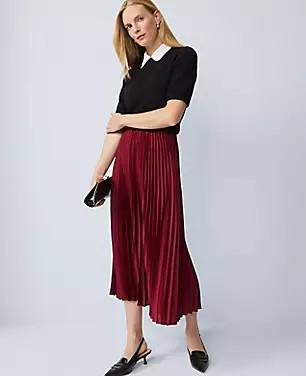 Satin Pleated Midi Skirt | Ann Taylor
