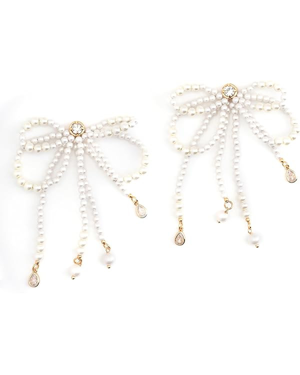 Double Lovely and Elegant Bow-Shaped Earrings in Silver Tone Brass - Choice of Colors | Amazon (US)